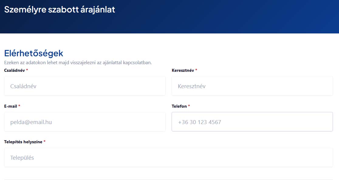 Kapcsolatfelvétel napelemes rendszer tervezéséhez